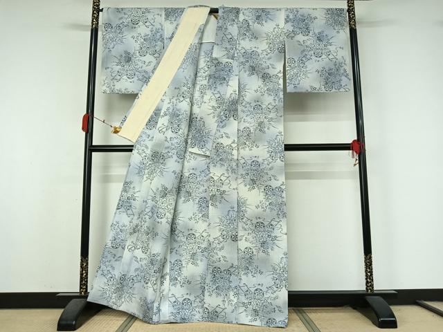 平和屋着物▽小千谷紬 単衣 花車文 正絹 逸品 AABK7260jh
