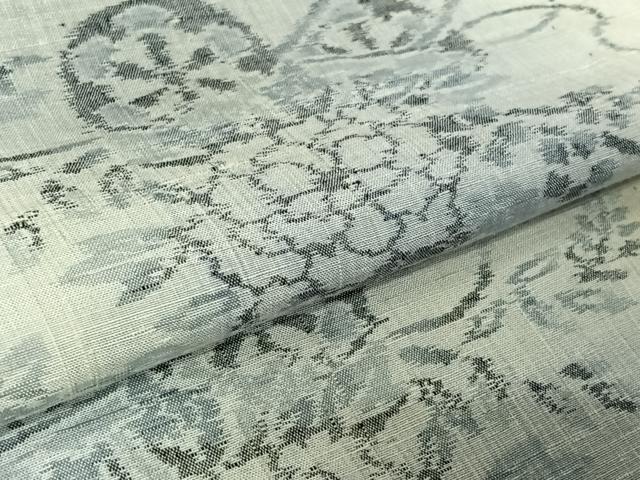 平和屋着物▽小千谷紬 単衣 花車文 正絹 逸品 AABK7260jh