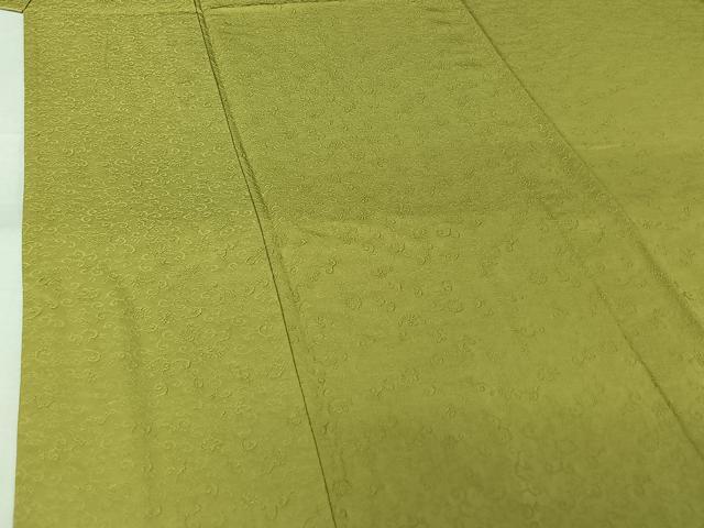 平和屋着物▽上質な色無地 単衣 お召地 花唐草地紋 枯草色 正絹 逸品 AABK7264jh