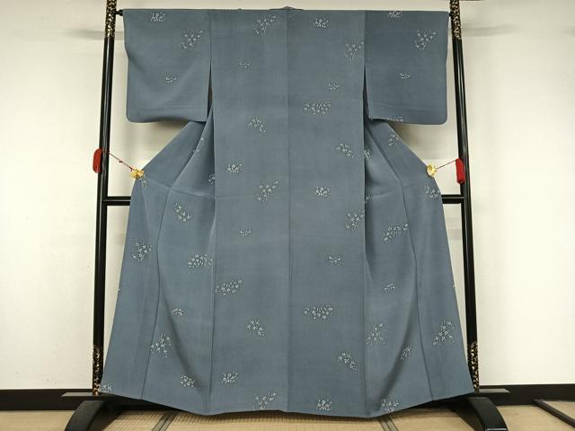 平和屋着物▽上質な小紋 単衣 手描き 草花文 正絹 逸品 AABK7265jh