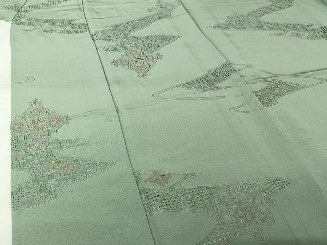 平和屋着物▽上質な小紋 単衣 中国三大刺繍 汕頭刺繍 スワトウ刺繍 総刺繍 正倉院花文 正絹 逸品 AABK7266jh