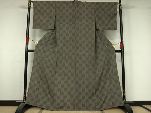 平和屋着物▽上質な小紋 単衣 絞り 縞 正絹 逸品 AABK7269jh