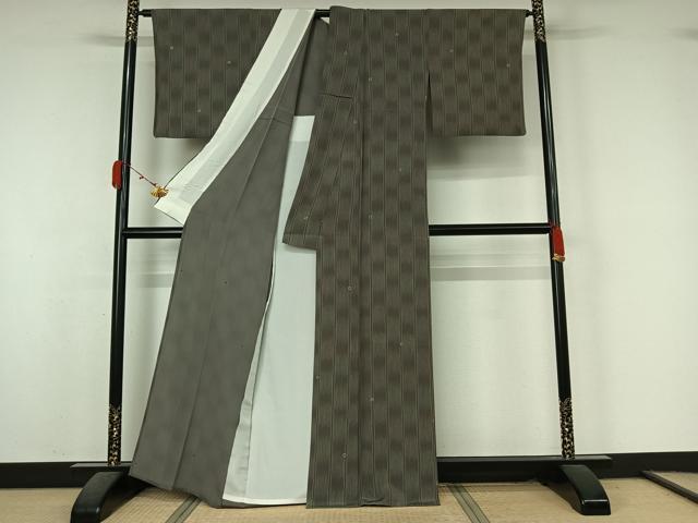 平和屋着物▽上質な小紋 単衣 絞り 縞 正絹 逸品 AABK7269jh