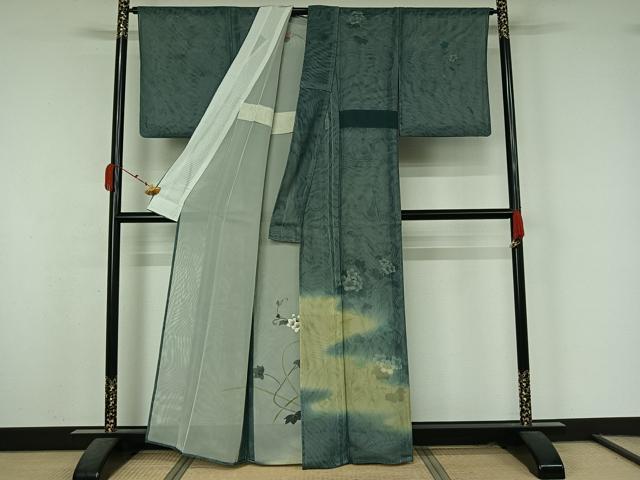 平和屋着物▽訪問着 無双 紗袷 紗×紗 手描き 草花文 暈し染め 金彩 正絹 逸品 AABK7270jh