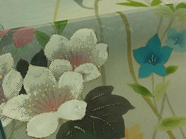 平和屋着物▽訪問着 無双 紗袷 紗×紗 手描き 草花文 暈し染め 金彩 正絹 逸品 AABK7270jh