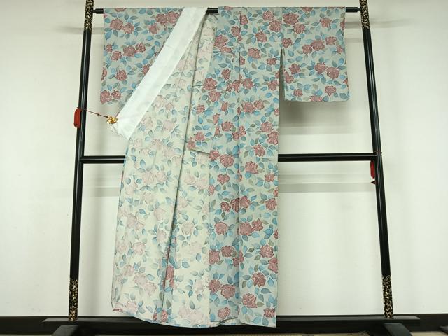 平和屋着物▽上質な小紋 単衣 草花文 正絹 逸品 AABK7271jh