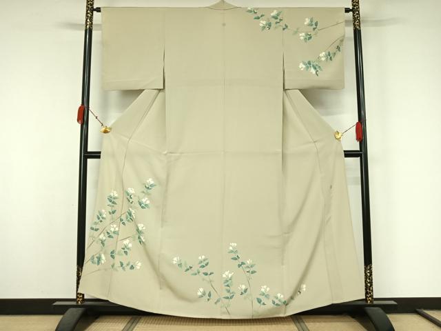 平和屋着物▽京加賀糸目友禅作家 山崎巌 訪問着 単衣 友禅 枝花文 正絹 逸品 AABK7273jh