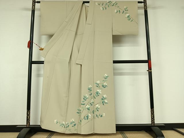 平和屋着物▽京加賀糸目友禅作家 山崎巌 訪問着 単衣 友禅 枝花文 正絹 逸品 AABK7273jh