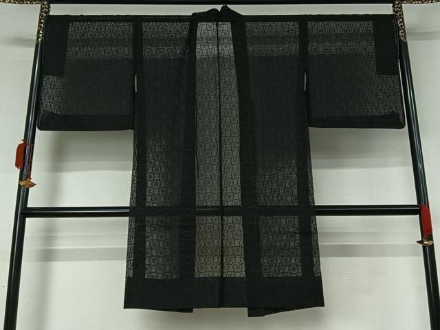 平和屋着物▽羽織 スリーシーズン 春夏秋 塵除け 花尽くし文 黒地 ロング丈 正絹 逸品 未使用 AABK7274jh