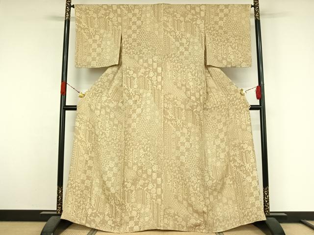 平和屋着物▽上質な小紋 単衣 吉祥花文 伊勢丹扱い 正絹 逸品 AABK7284jh