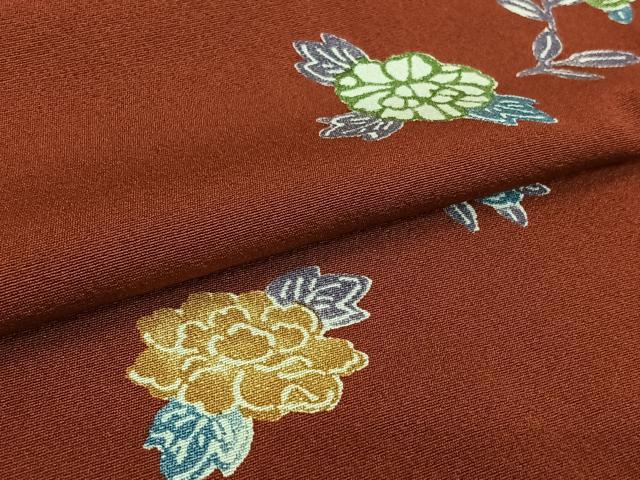 平和屋着物▽上質な小紋 単衣 草花文 正絹 逸品 AABK7290jh