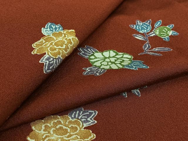 平和屋着物▽上質な小紋 単衣 草花文 正絹 逸品 AABK7290jh