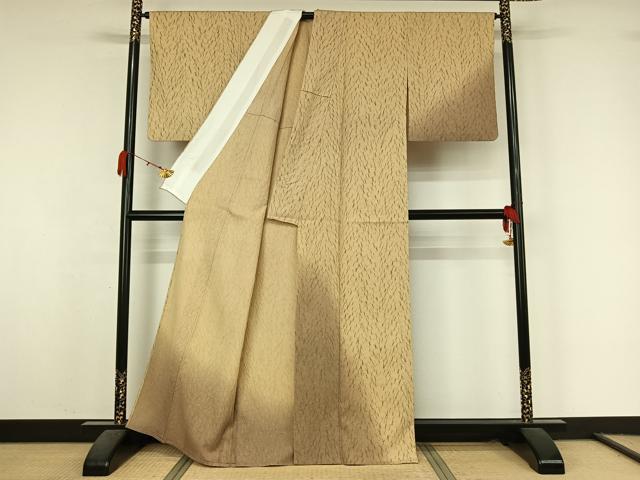 平和屋着物▽訪問着 単衣 紬地 杢目絞り 霞文 暈し染め 正絹 逸品 AABK7291jh