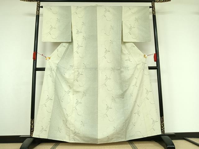 平和屋着物▽本塩沢 単衣 唐草文 正絹 逸品 AABK7297jh