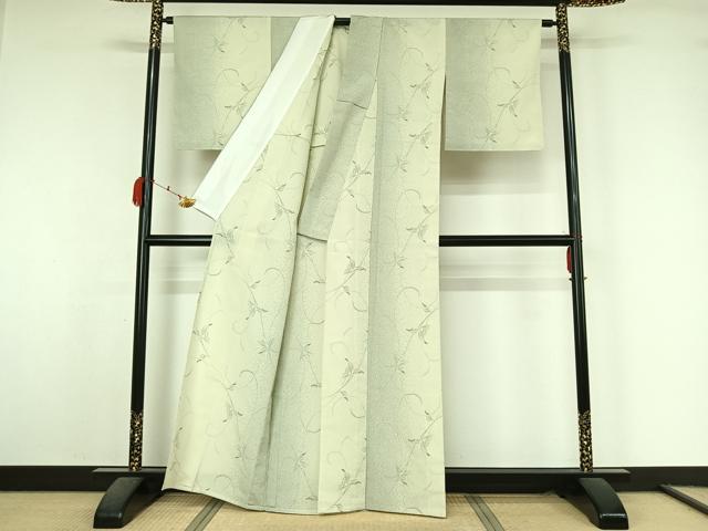 平和屋着物▽本塩沢 単衣 唐草文 正絹 逸品 AABK7297jh