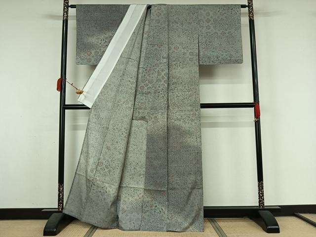 平和屋着物▽訪問着 単衣 生紬地 草花文 正絹 逸品 AABK7299jh