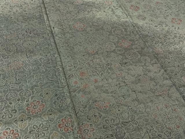 平和屋着物▽訪問着 単衣 生紬地 草花文 正絹 逸品 AABK7299jh