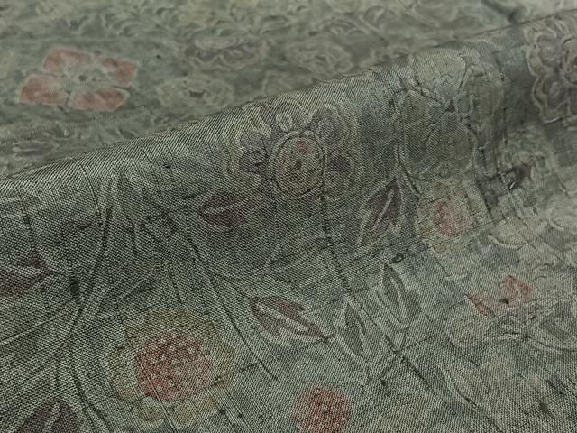 平和屋着物▽訪問着 単衣 生紬地 草花文 正絹 逸品 AABK7299jh