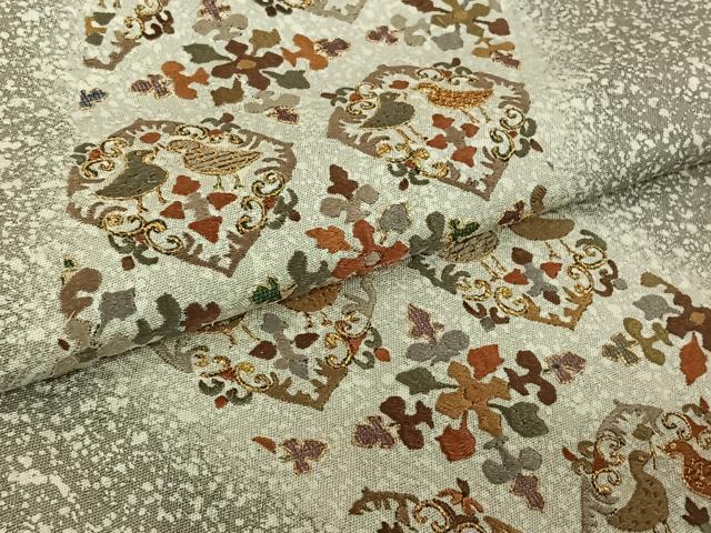 平和屋着物▽二代目 川村久太郎 訪問着 単衣 刺繍 向かい鳥花文 たたき染め 金糸 正絹 逸品 AABK7300jh