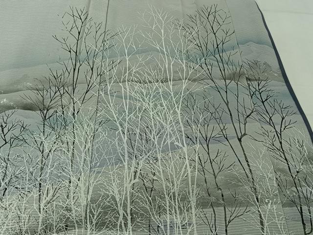 平和屋着物▽訪問着 無双 紗袷 紗×絽 手描き 風景樹林文 暈し染め 銀彩 正絹 逸品 AABK7308jh