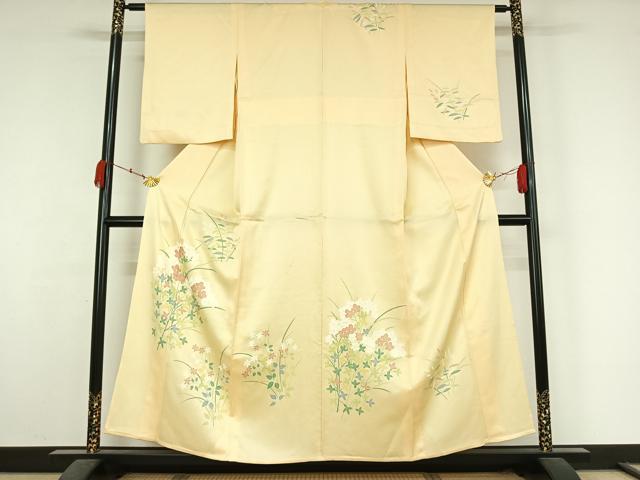 平和屋着物▽訪問着 単衣 草花文 正絹 逸品 AABK7310jh