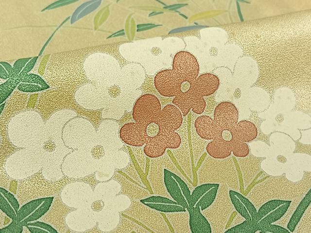 平和屋着物▽訪問着 単衣 草花文 正絹 逸品 AABK7310jh