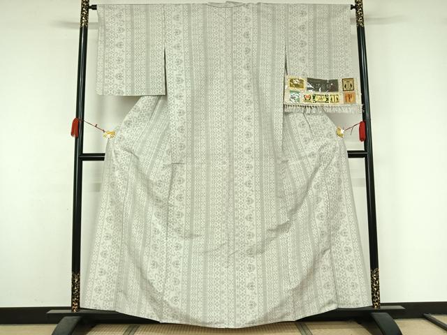 平和屋着物▽本場真綿結城紬 単衣 白泥染絣 花間道 証紙付き 正絹 逸品 AABK7311jh