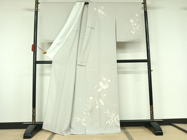 平和屋着物▽訪問着 単衣 駒刺繍 流水唐草文 銀彩 正絹 逸品 AABK7316jh