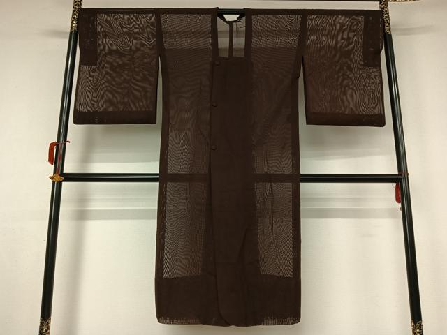 平和屋着物▽道行コート スリーシーズン 春夏秋 塵除け 黒茶色 ロング丈 正絹 逸品 AABK7320jh