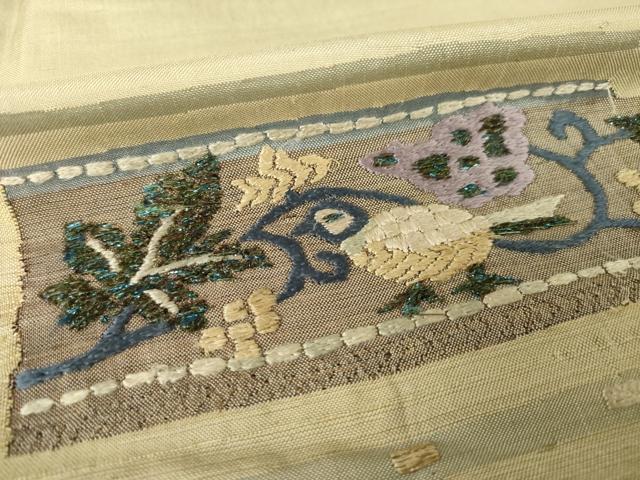 平和屋着物●紬 訪問着 刺繍 花鳥文 正絹 逸品 AABK7324ck