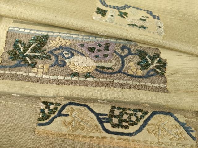平和屋着物●紬 訪問着 刺繍 花鳥文 正絹 逸品 AABK7324ck