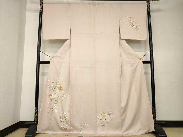 平和屋着物●訪問着 京友禅 駒刺繍 松皮菱花文 金彩 丹後ちりめん 反端付き 正絹 逸品 未使用 AABK7330ck