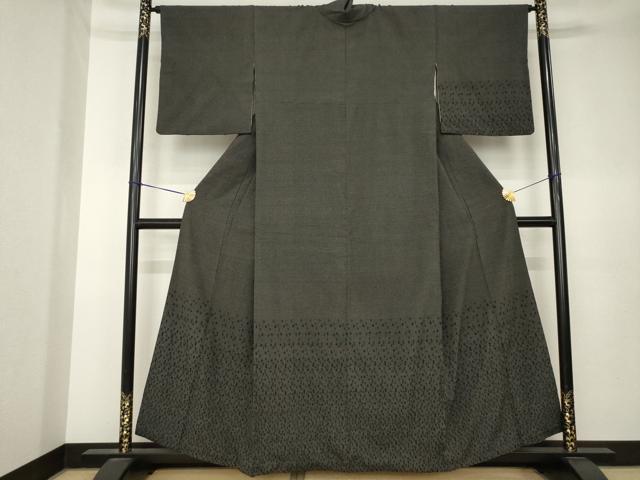 平和屋着物●本塩沢 訪問着 幾何学文様 黒地 正絹 逸品 AABK7331ck