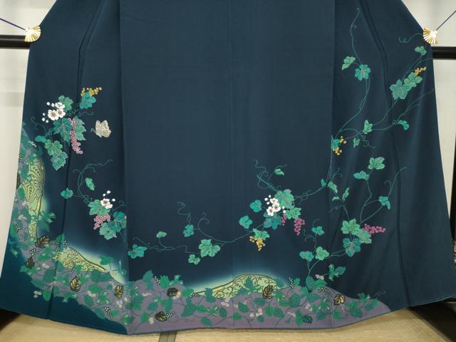 平和屋着物●訪問着 葡萄蔦草文 蝶 暈し染め 金彩 正絹 逸品 AABK7333ck