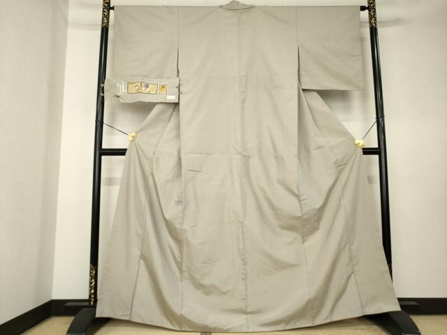 平和屋着物●上田紬 江戸小紋 万筋 飴色×湊鼠色 証紙付き 正絹 逸品 AABK7335ck