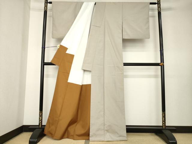 平和屋着物●上田紬 江戸小紋 万筋 飴色×湊鼠色 証紙付き 正絹 逸品 AABK7335ck