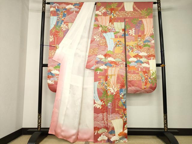 平和屋着物●十日町老舗ブランド 吉澤友禅 吾妻徳穂 振袖 駒刺繍 帆掛け船 金彩 正絹 逸品 AABK7339ck