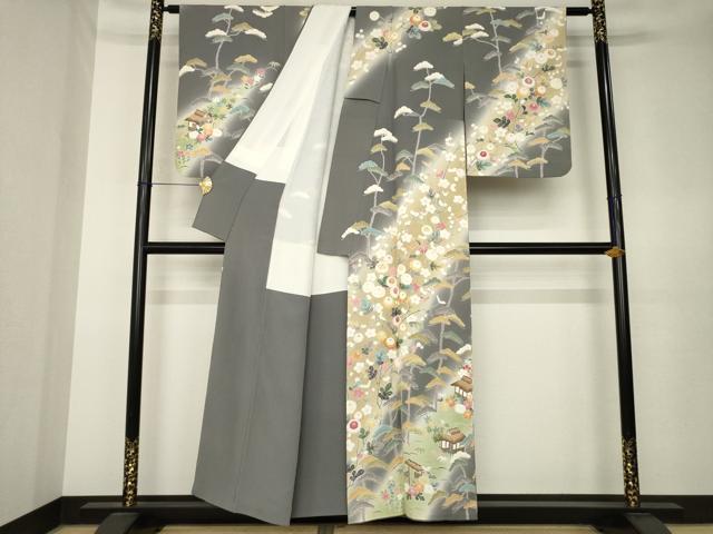 平和屋着物●訪問着 友禅 作家物 風景松花文 暈し染め 金彩 正絹 逸品 AABK7342ck