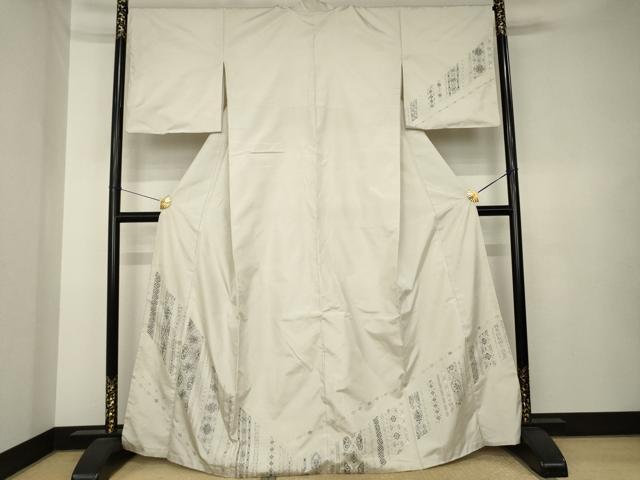 平和屋着物●本場縞大島紬 訪問着 総刺繍 飾花文 正絹 逸品 AABK7346ck
