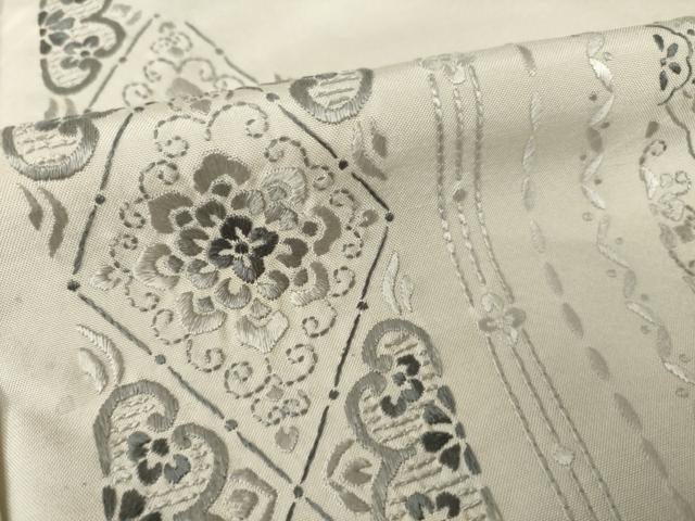 平和屋着物●本場縞大島紬 訪問着 総刺繍 飾花文 正絹 逸品 AABK7346ck