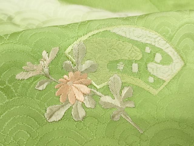 平和屋着物●色留訪問着 刺繍 地紙花文 暈し染め 正絹 逸品 未使用 AABK7359ck