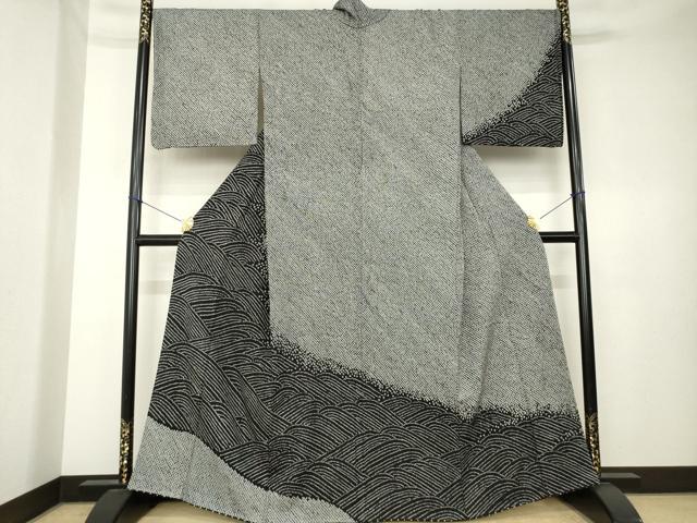 平和屋着物●訪問着 総絞り 立波文 黒地 正絹 逸品 AABK7365ck
