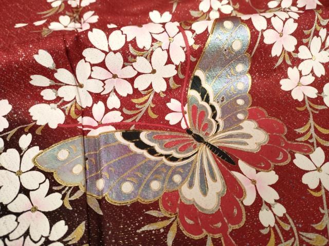 平和屋着物●森英恵・HANAE MORI 振袖 花蝶文 暈し染め 金彩 金通し地 正絹 逸品 AABK7374ck