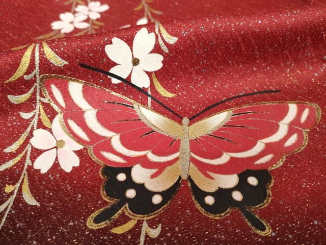 平和屋着物●森英恵・HANAE MORI 振袖 花蝶文 暈し染め 金彩 金通し地 正絹 逸品 AABK7374ck