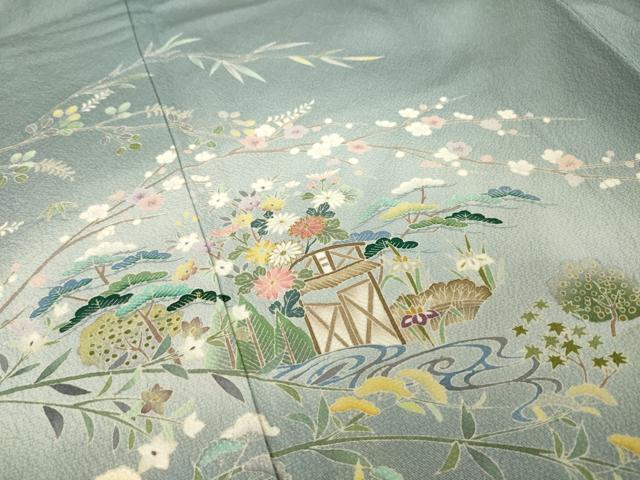 平和屋着物●訪問着 風景花籬文 暈し染め 金糸 正絹 逸品 未使用 AABK7380ck