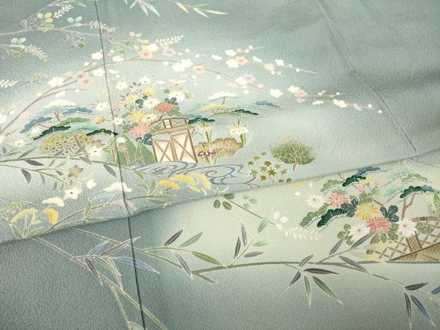 平和屋着物●訪問着 風景花籬文 暈し染め 金糸 正絹 逸品 未使用 AABK7380ck