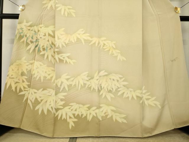 平和屋着物●国際的オートクチュール デザイナー 君島一郎 KIMIJIMA 訪問着 刺繍 笹 暈し染め さが美扱い 正絹 逸品 AABK7383ck