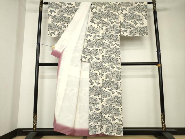 平和屋着物●上質な小紋 型染め 椿 正絹 逸品 AABK7384ck