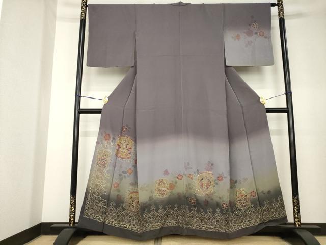 平和屋着物●訪問着 総刺繍 中国三大刺繍 スワトウ刺繍 汕頭刺繍 向い鳥飾花文 暈し染め 金糸 正絹 逸品 AABK7385ck