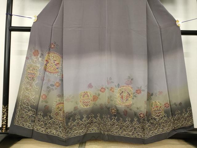平和屋着物●訪問着 総刺繍 中国三大刺繍 スワトウ刺繍 汕頭刺繍 向い鳥飾花文 暈し染め 金糸 正絹 逸品 AABK7385ck